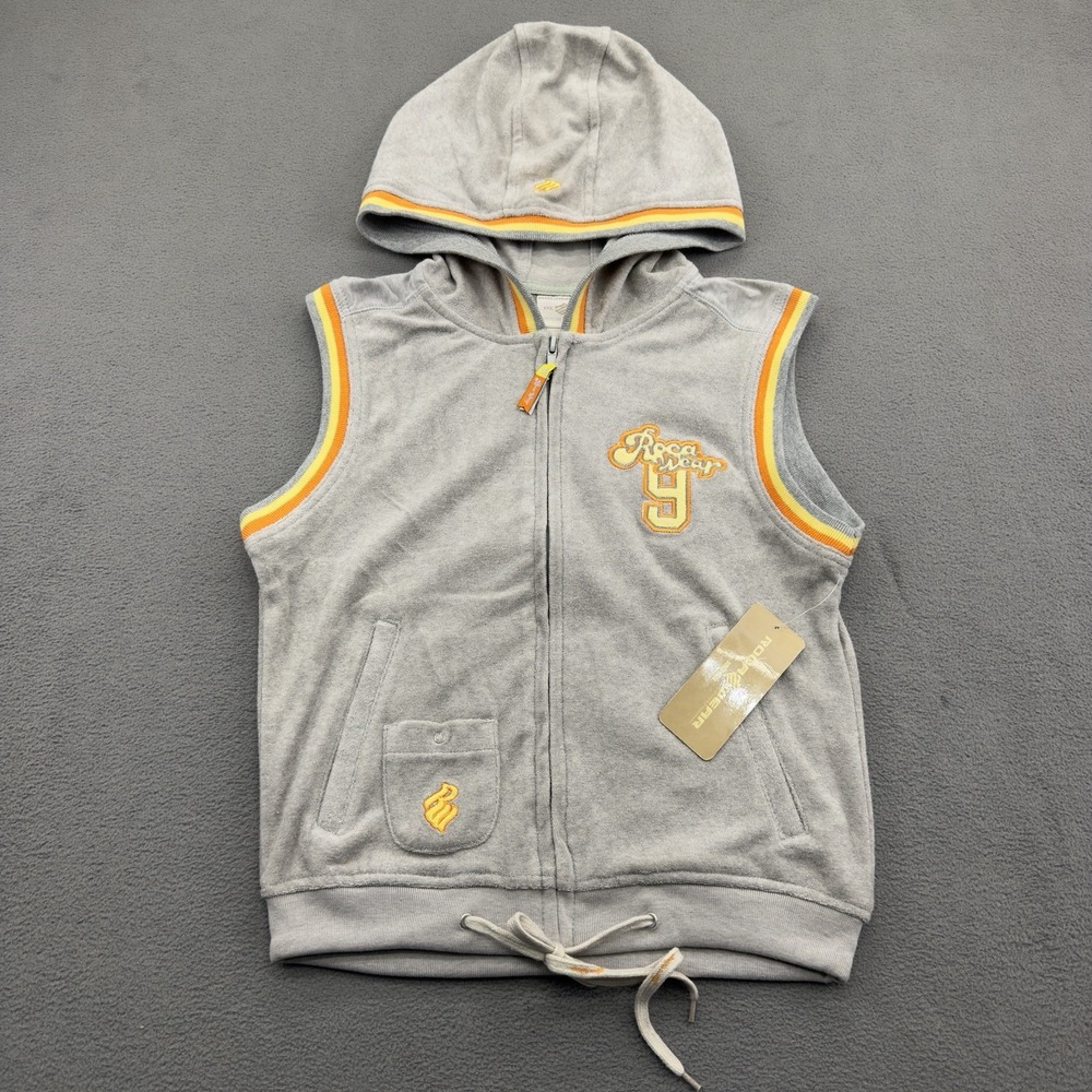 Vintage Y2K Rocawear Hoodie Vest Womens S Cropped Embroidered Streetwear Hip Hop